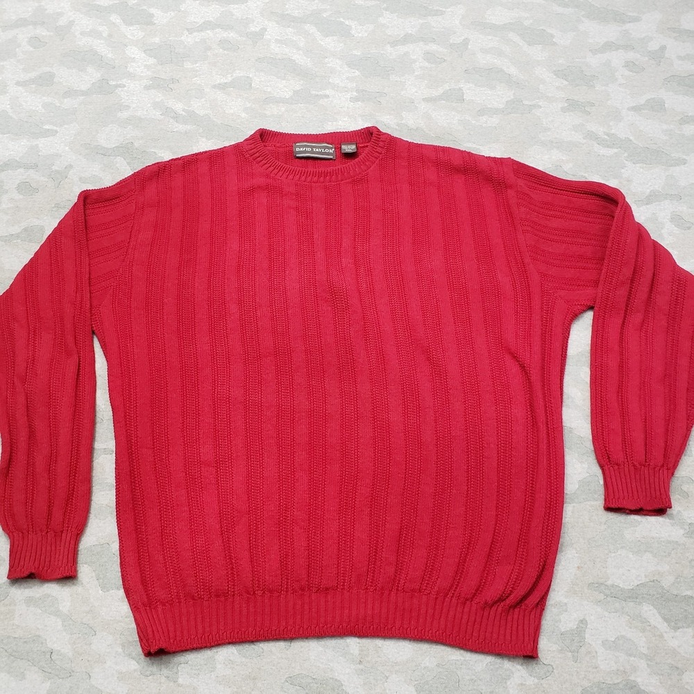 Vintage David Taylor Sweater Mens 2XL‎ Red Pullover Long Sleeve